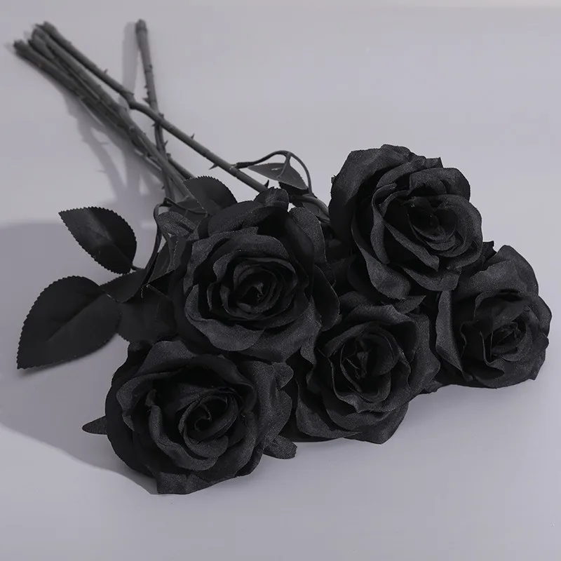 

10 Pcs Simulation Pure Black Rose Gothic Style Dark Series Decorative Fake Flowers Fake Plants Home Accessories