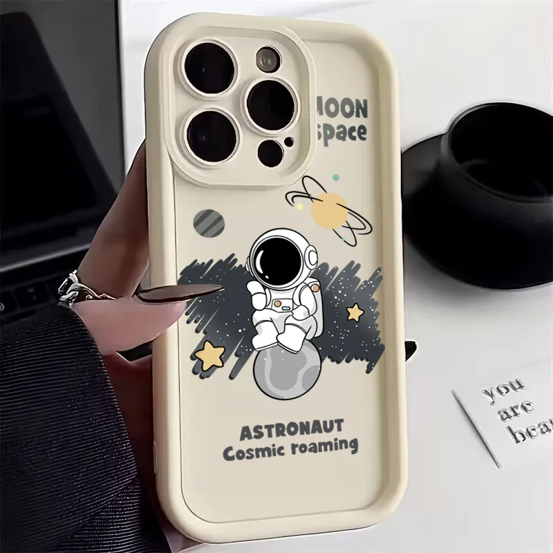 For iPhone 15 14 Pro Max 13 12 Pro 11 7 8 15 Plus X XS XR SE2 Creative Astronaut Silicone Soft Case Shockproof Phone Back Cover