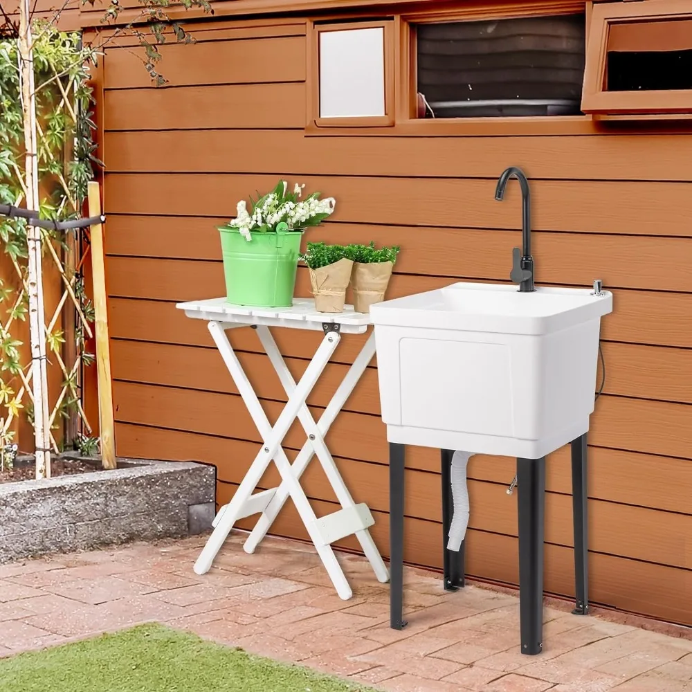 

Commercial PP Utility Sink with Drainboard & Soap Holder - Warehouses, Gardens