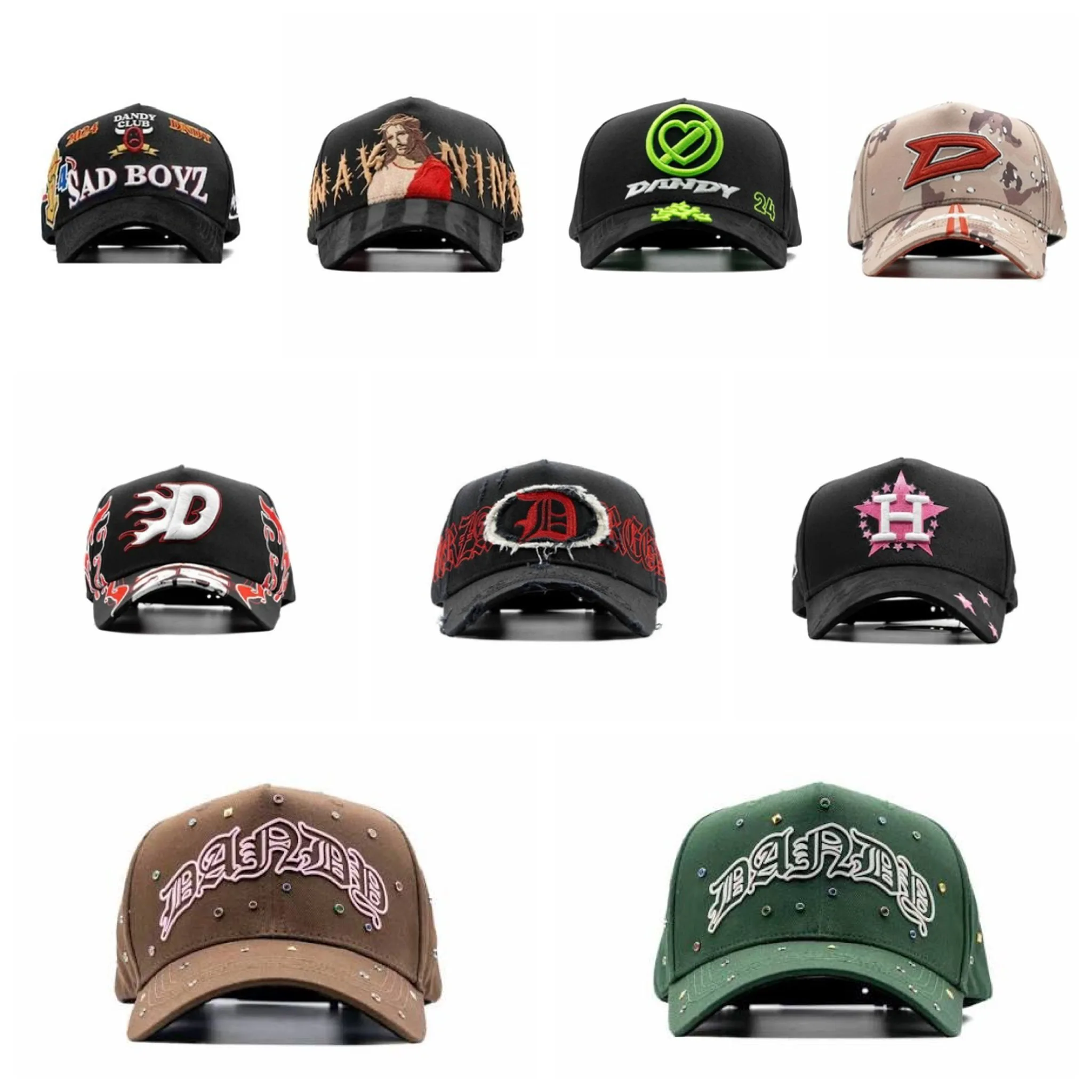 Gorra de Béisbol Dandy Hats Sad Boyz, Estilo Diamante, Bordado de Grafiti Urbano, Visera Curva, Unisex, de Algodón, para Toda...