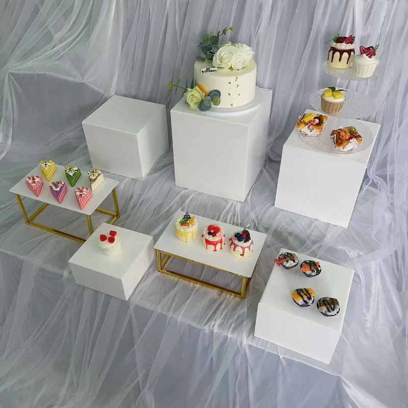 8 Pieces Big Size  Acrylic Cube Display Box Riser Buffet Food Dessert Cake Cookie Stand,Food Riser for Food Cosmetics Catering