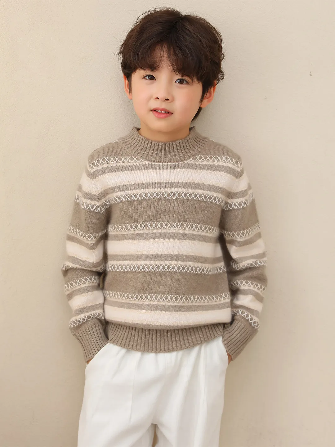 Boys Sweater Girls Autumn Winter Cashmere Knit Top Color Block Thickened Warm Solid Color Newborn Toddler Kids