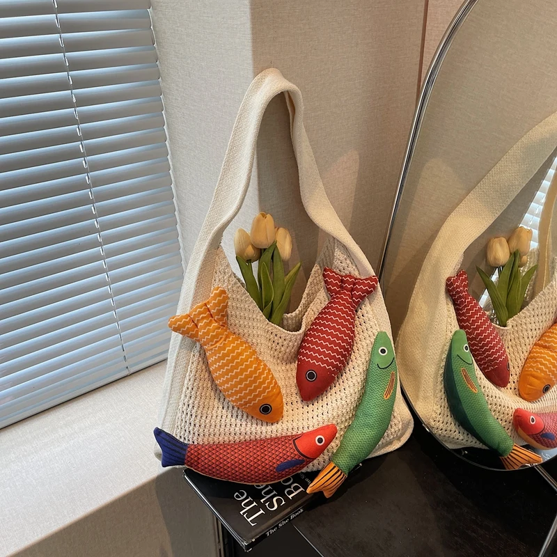 

Cartoon Large Capacity Knitted Bag Women's 2025 New Lightweight Easiest for Match Shoulder Bag Niche Design Commuting Tote Bag