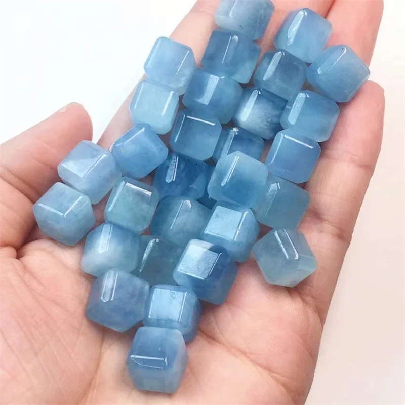 10PCS Natural Aquamarine Cube Pendant Energy Healing Gemstone Necklace Exquisite Charms For Jewelry 10MM