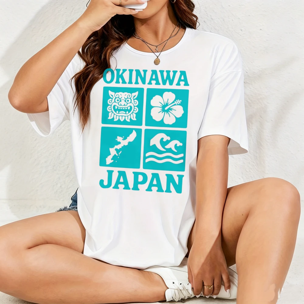 Unisex 100% Cotton Crew Neck T‑Shirt, Okinawa Japan Souvenir Funny Graphic Tee, Urban Casual Outdoor Comfort Daily Short Sleeve