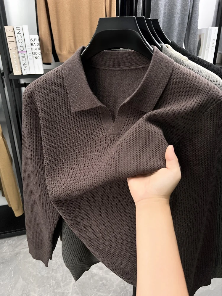 

Высококачественный модный трикотажный перевернутый воротник джемпер мужской роскошь новый классический досуг чистый цвет мягкий комфортабельный свитер
