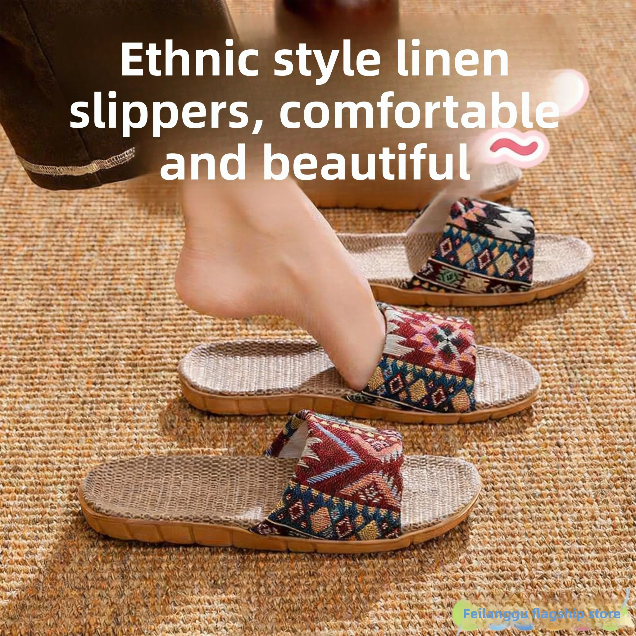 

Linum Floor Slippers Indoor Breathable Anti-slip Summer Home Use Couple's Home Ladies' Slippers Comfortable Lightweight