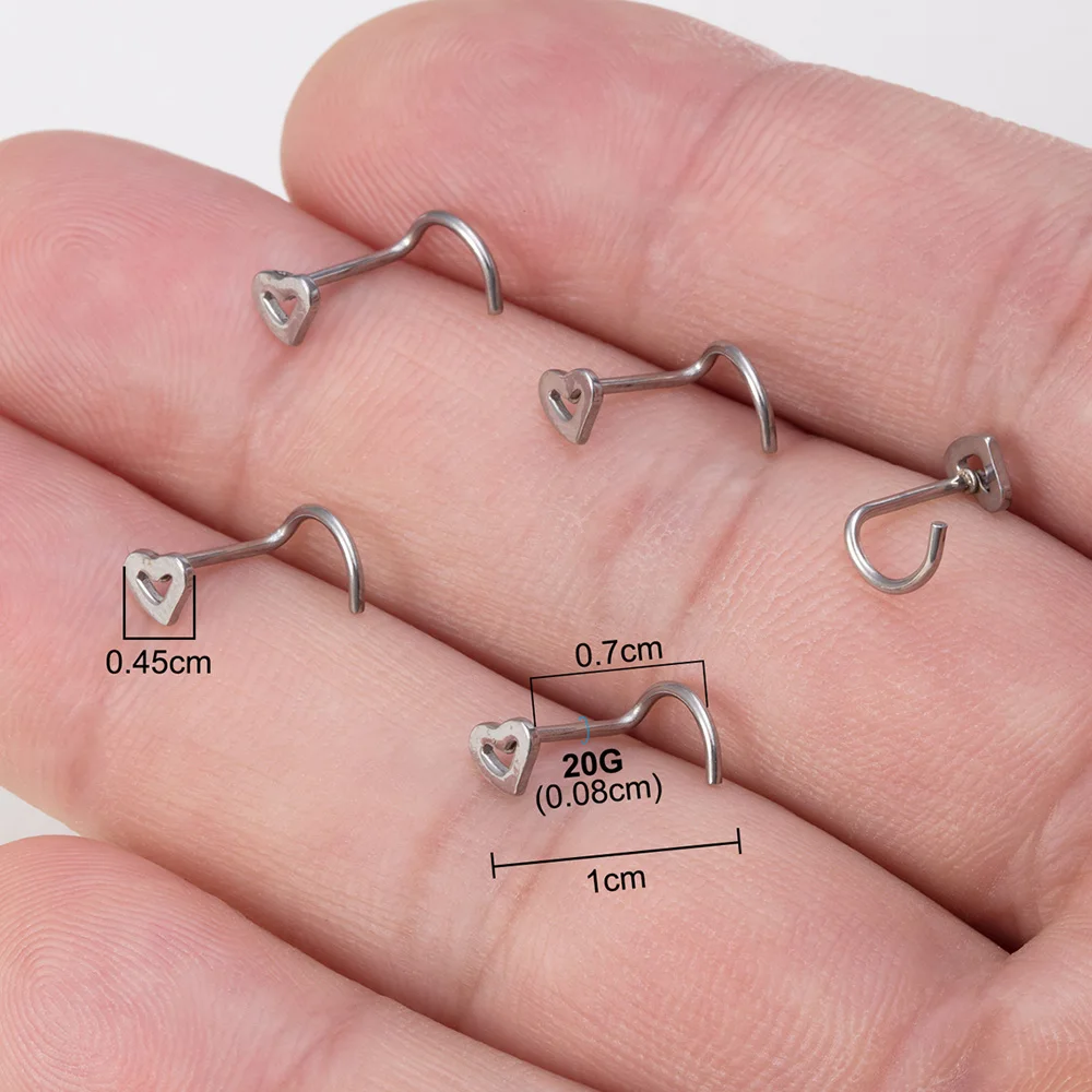 5Pcs 20G Screw Nose Stud Heart Moon Star Ball Stainless Steel Nostril Piercing Septum Nose Rings Cartilage Earring Body Jewelry