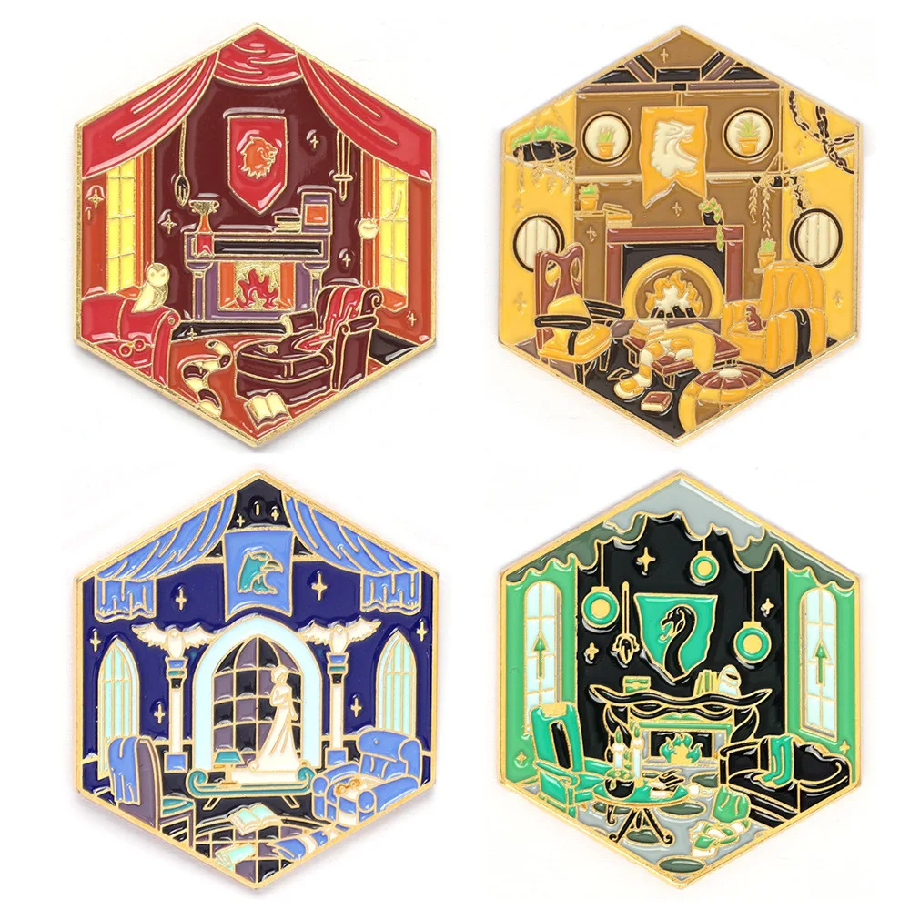 4Pcs/set Movie Magic Academy Enamel Brooch Set Backpack Lapel Coat Decoration Badge Cosplay Jewelry Accessories Props Party Gift