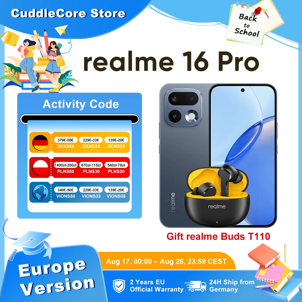 realme 16 Pro 5G Smartphone EU-Version 200MP Kamera 6500mAh Akku MediaTek Dimensity 7300 Max 6,78'' AMOLED 144Hz Bildschirm Neu