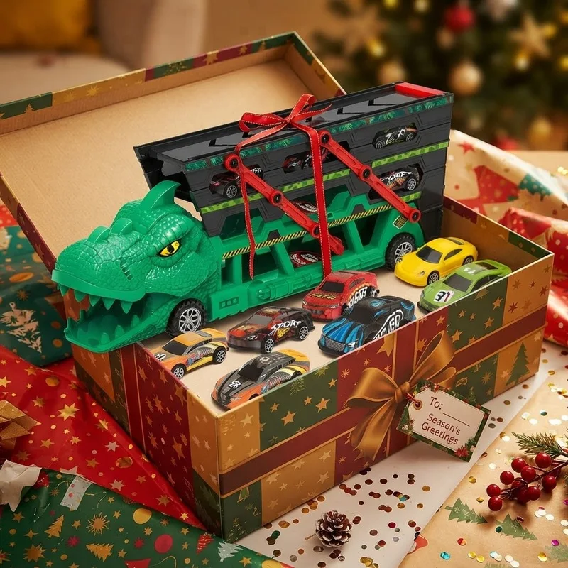 Dinosaurs Cargo Truck with Mini Sports Cars for Kids' Playtime and Imaginative Car Racing Adventures