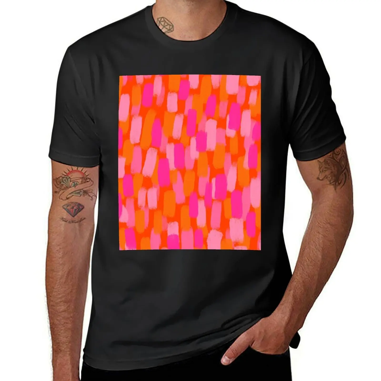 Abstract, Pink and Orange, Paint Brush Effect T-Shirt summer tops kawaii clothes mens graphic t-shirts pack