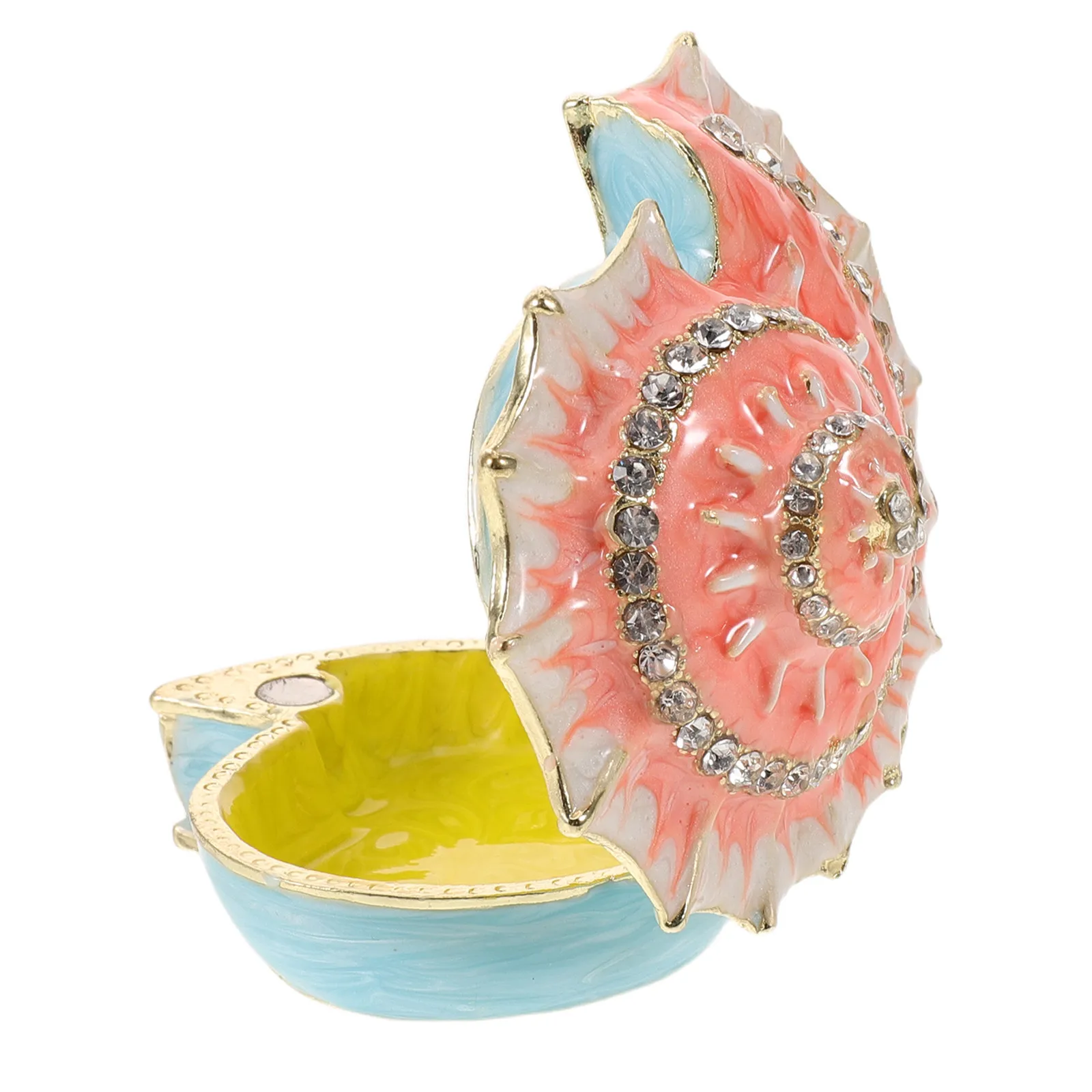 3 Inch Enameled Conch Shell Jewelry Box Ocean Themed Seashell Decorative Trinket Box for Necklaces Rings Keepsakes Coastal Home