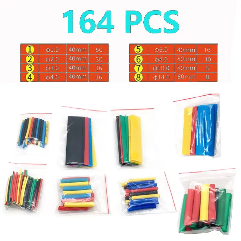 164 قطعة أنابيب الانكماش الحراري العزل التغطيه كابل بيانات حماية الهاتف المحمول الحرارية الكهربائي المحلي إصلاح الكهربائية