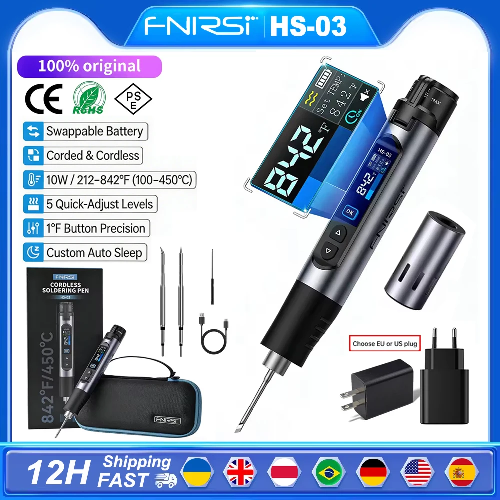 Soldador FNIRSI HS-03 Mejorado 100-450 ℃   Pluma de Soldadura de Temperatura Ajustable de 10W, Herramienta de Reparación Portátil para Reparaciones DIY