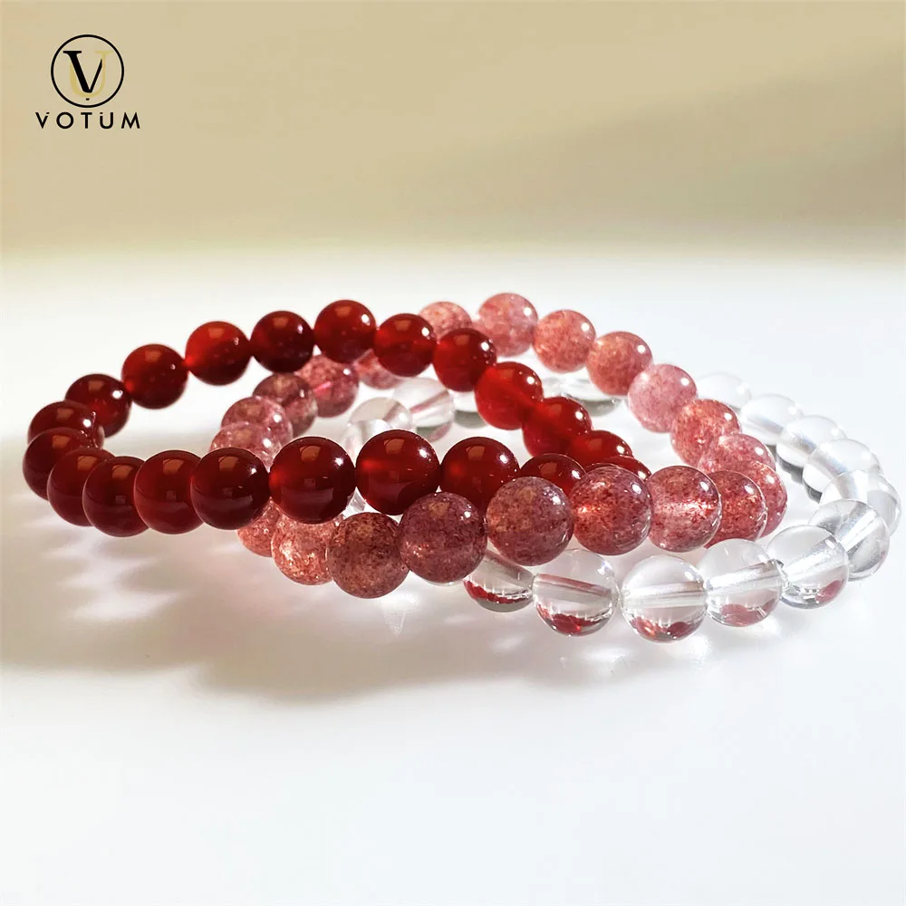 

Votum Natural Red Agate Strawberry Clear Quartz Bracelet Set for Women Lady Crystal Stone Friendship Bracelets Beaded Jewelry
