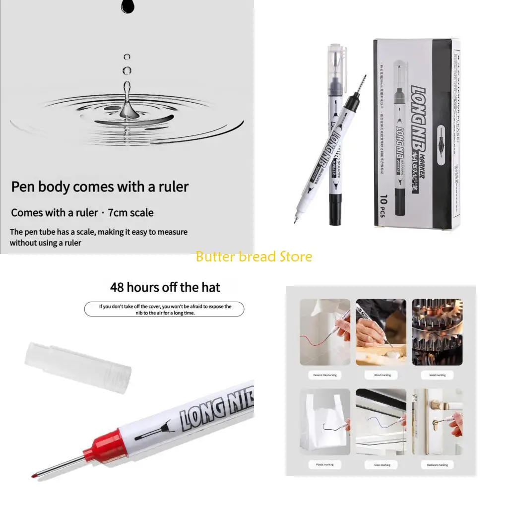 

W89C Pack of 10 Long Head Nib Markers Pen with Flexible Tip Design Comfortable Grip for Students Professional