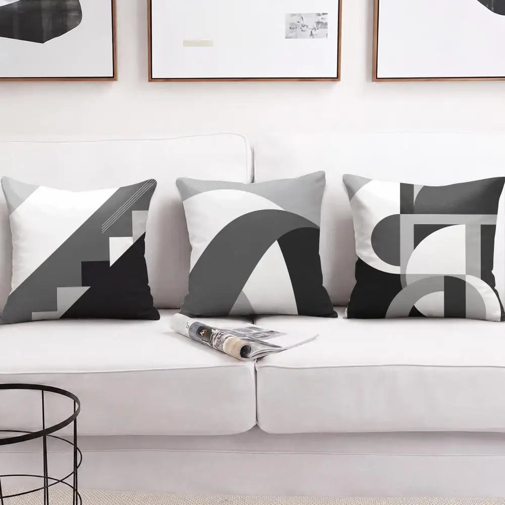 Minimalist Black White Gray Geometric Cushion Cover Soft Short Plush Pillow Cases Hidden Zipper Cutecore Sofa Bedroom Home Decor