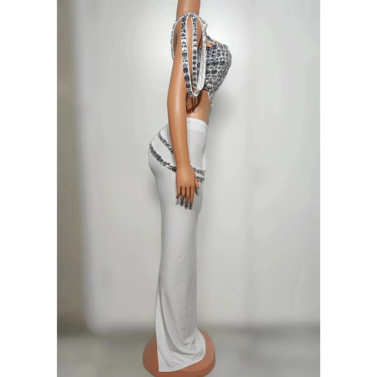 Sukienka na ramiączkach z diamentami, seksowna, europejsko-amerykańska, idealna na imprezę, do klubu nocnego, baru, dla DJ-a, dla zespołu tanecznego, na tematyczne występy.