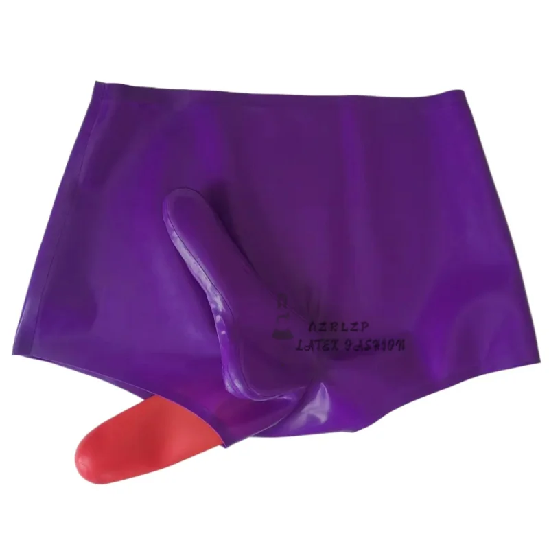 

Sexy high waist latex panties rubber briefs with front and back condoms