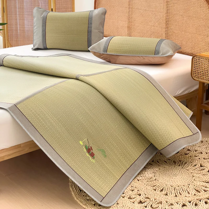 Pure Natural Orchid Grass Cooling Mat Three Piece Set Double Sided Foldable Dorm Student Single Natural Pure Bamboo Mattress