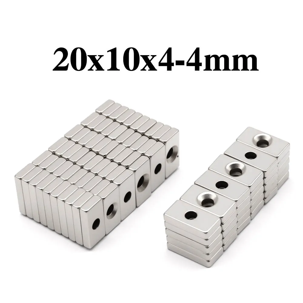 

20x10x4-4 Super Powerful Block With Holes Magnet Neodymium Magnet NdfeB N35 Strong Permanent Magnetic imanes Refrigerator Magnet