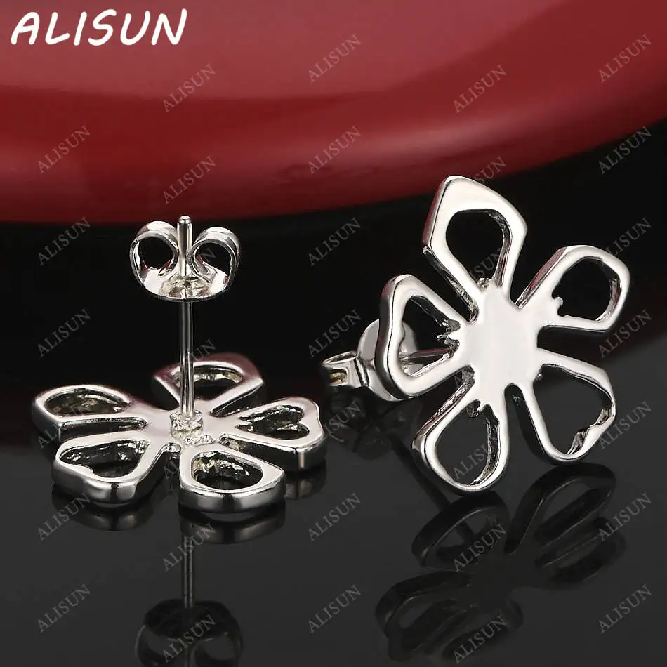 

ALISUN 925 Sterling Silver Flower Stud Earrings For Women Fashion Jewelry Charm Grace Noble Wedding Accessories
