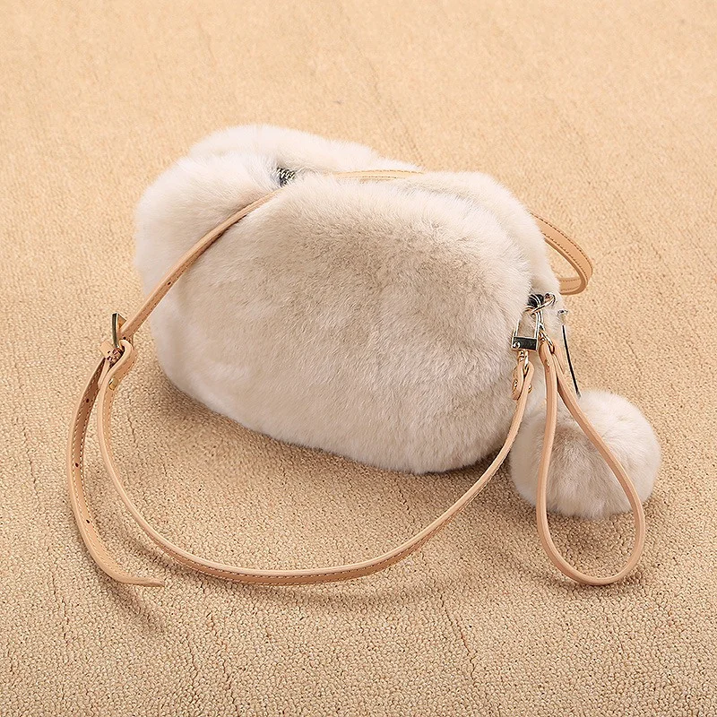 Women's Mini Chain Crossbody Fur Bag New Luxury Rex Rabbit Fanny Pack Soft Plush One-shoulder Small Square Bag