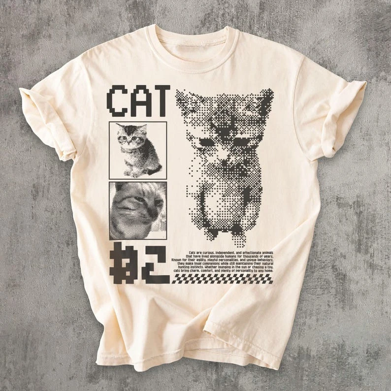 Funny Cat T-shirt Oversized Unisex Streetwear Trendy Cotton Fashion Street Casual Classic Loose hot product soft Comfortable tee