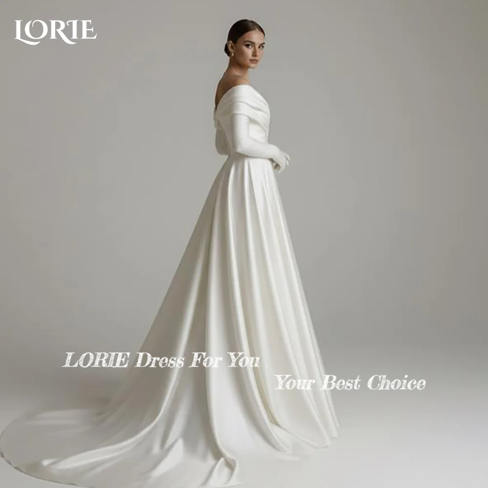 

LORIE Simple Tea-length Wedding Dress Off the shoulder White Ivory Satin A-line Short Bride Gowns Beach Customized Wedding Gown