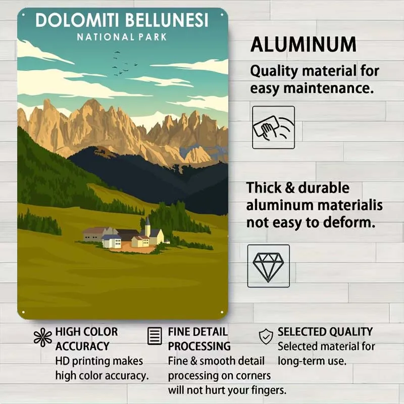 Dolomiti Bellunesi Art Tinplate Sign Travel Poster Home Decoration Luxury Retro Metal Sign for Wall Art Decoration House Decor