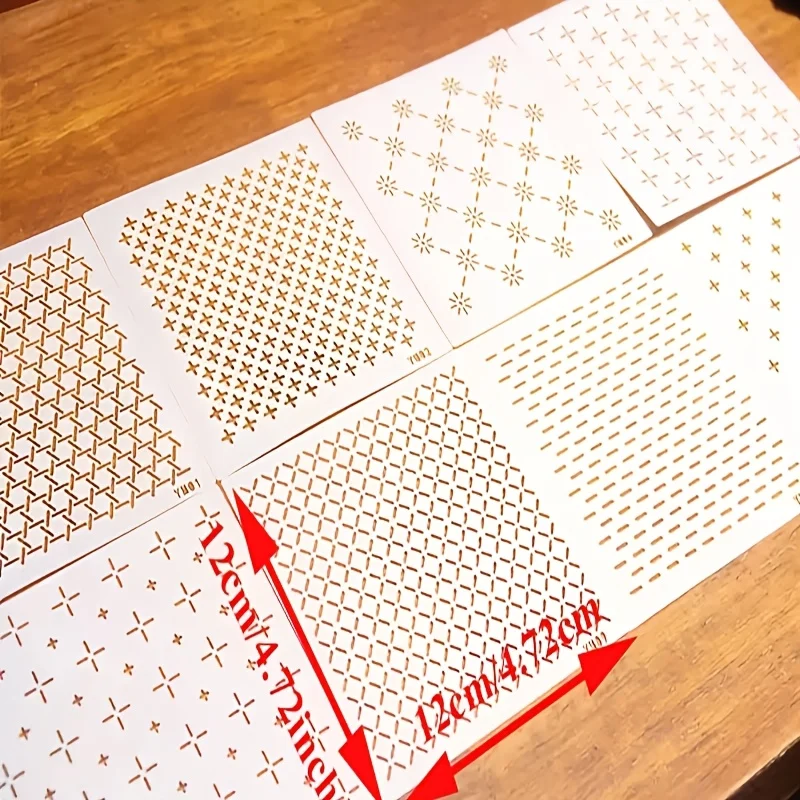 8pcs/set Sashiko Stencils  Quilting Templates Set Reusable PET traditonal Patterns for Embroidery, Home Decor, Fabric Crafts - Image 3