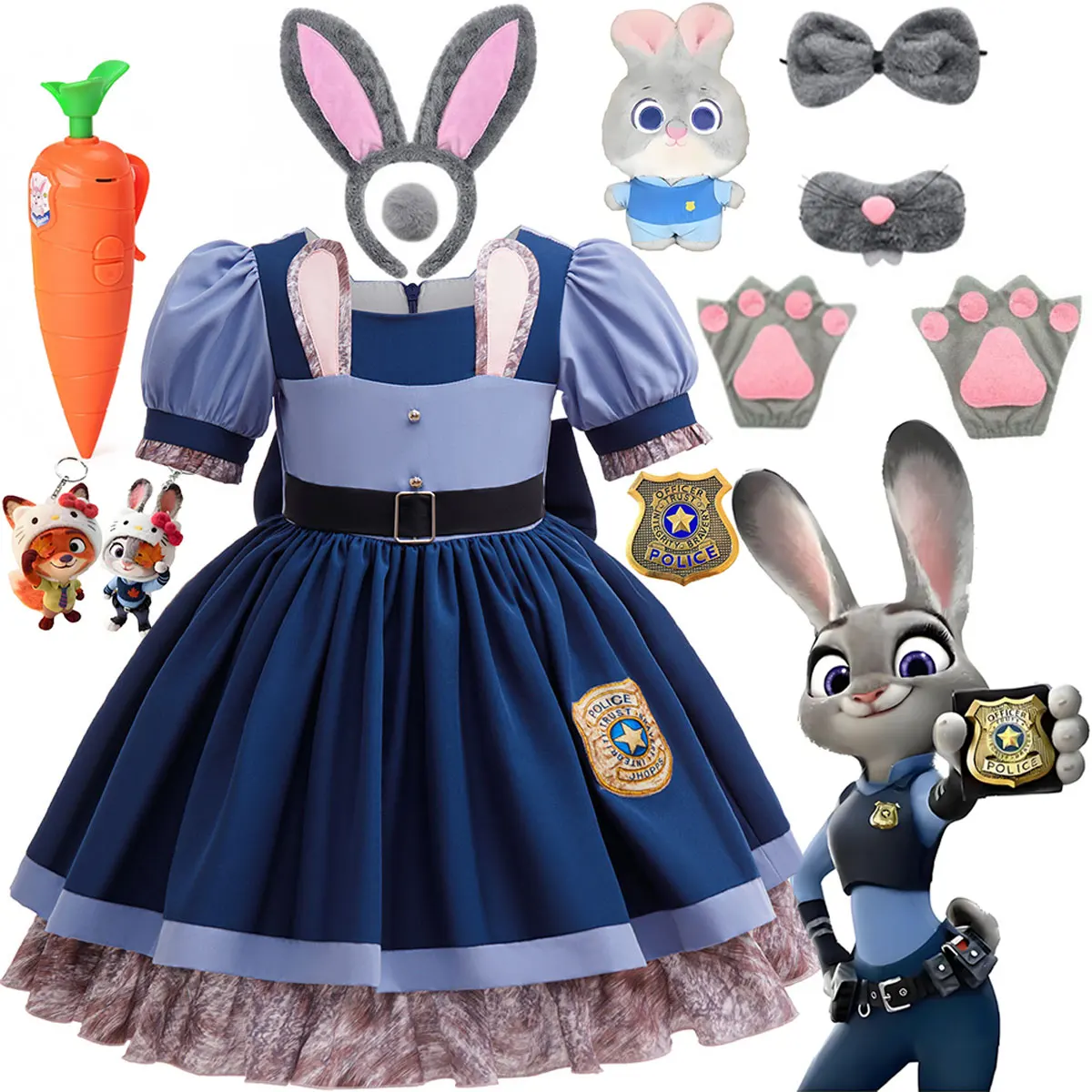 

2026 Disney New Year Movie Zootopia 2 Adventures Judy Hopps Carnival Baby Girl Cosplay Judy Hopps Rabbit Officer Uniform Set
