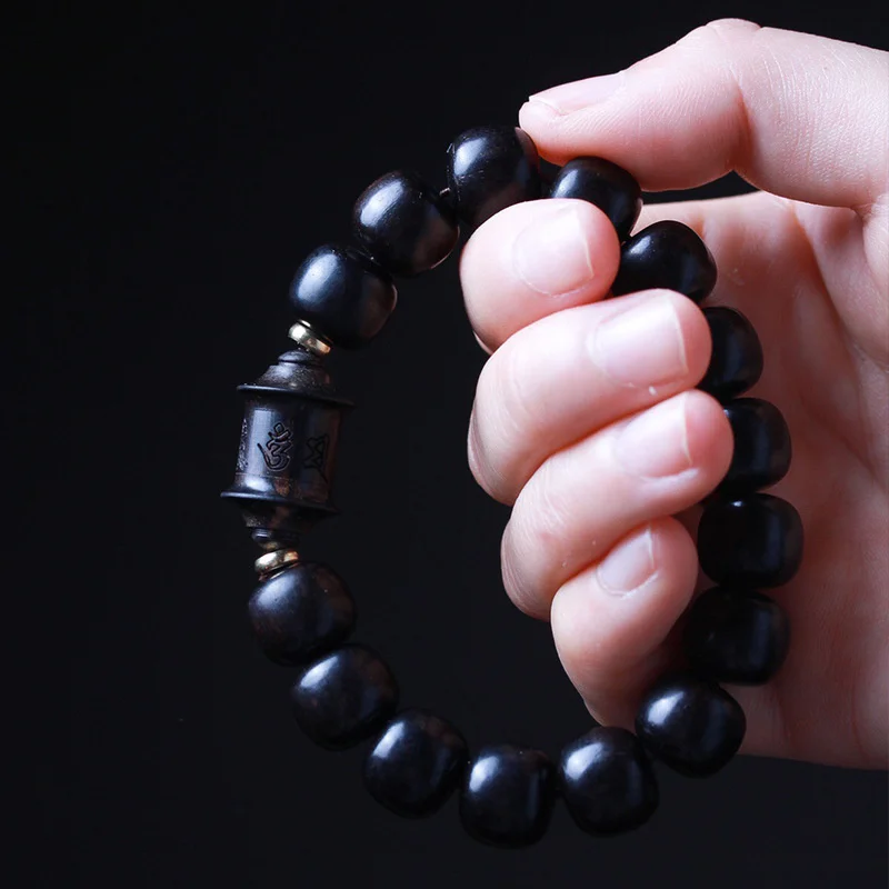 Black Sandalwood Old Shape Bead Diy Six Character Proverb Jinglun Hand String 1.2 × 15 Men's and Women's Stationery Beads