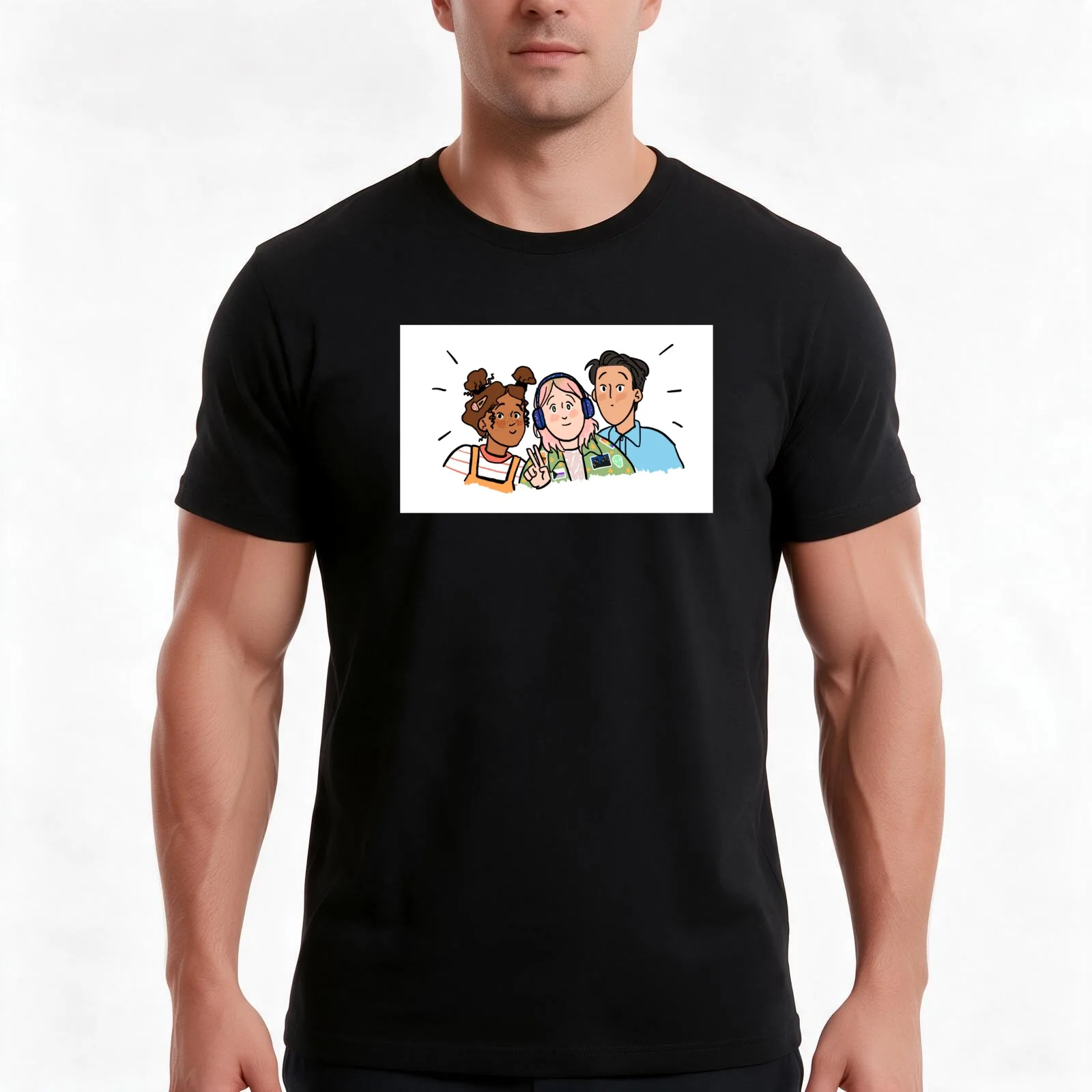 Radio Silence Trio T-Shirt, Summer Casual Cotton Tee, Oversized Streetwear Tops, Vintage Graphic Print, Loose Fit Short Sleeve