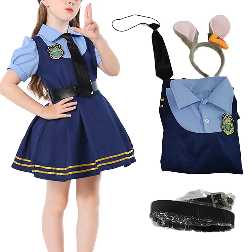 Fantasia Rabbit Judy Hopps Cosplay uniforme de policía para niñas disfraz de Zoo de dibujos animados Disfraz de 6 a 14 años ropa de Carnaval de Halloween