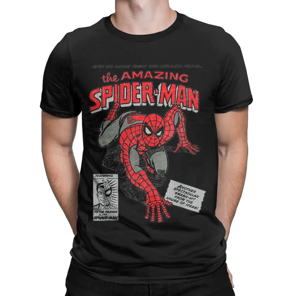 Camisetas creativas de Spiderman para hombres, camisa de cuello redondo, 100% algodón, Retro, cómic, película, regalo de cumpleaños