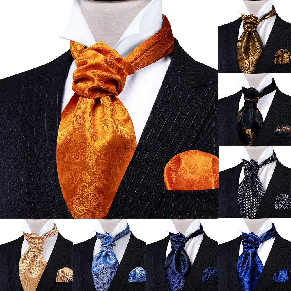 Exquisite Orange Silk Paisley Men Cravat Wedding Gift Luxury Brand Handkerchief Cufflinks Sets Groom Party Designer Barry.Wang