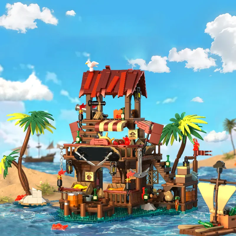 856 قطعة MOC القراصنة خليج السوق اللبنات قلعة القرون الوسطى نموذج عرض الشارع العمارة الطوب ألعاب تعليمية هدايا الاطفال