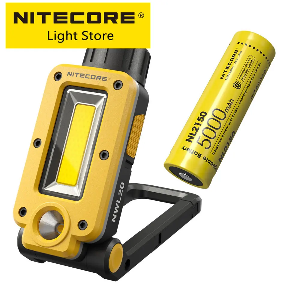 Nitecore NWL20 USB-C Rechargeable Work Light 180° Adjustable Multifunctional Triple Output Floodlight Spotlight + 21700 Battery