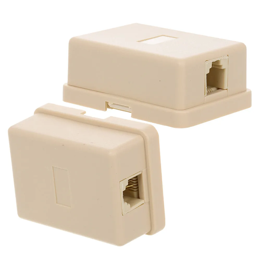 2Pcs Telephone Junction Box Single Hole Splitter Box Beige One Click Wiring Phone Adapter Connector for Home Office Telephone