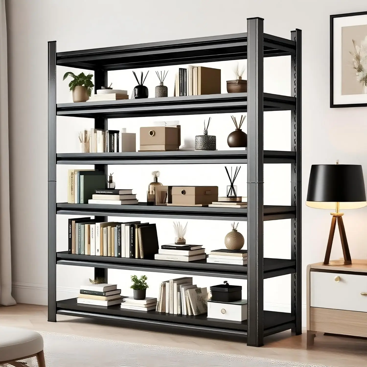 

82-Inch 6-Tier Metal Bookcase - Adjustable Industrial Bookcase, Heavy Duty Shelving Unit for Living Room, Office & Bedroom