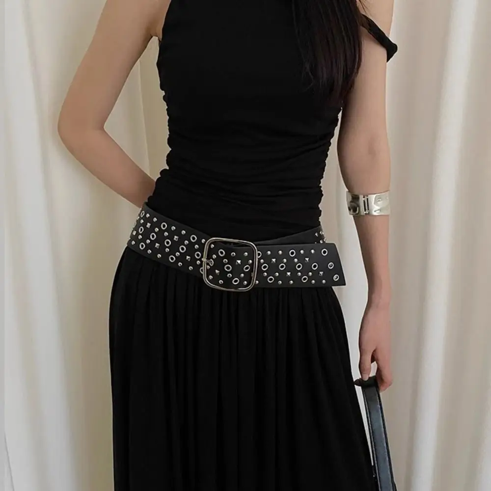 بسيطة برشام راعية البقر حزام الجلد المدبوغ Harajuku حزام واسع Y2K الجمالية بولي Leather حزام جلد الجينز