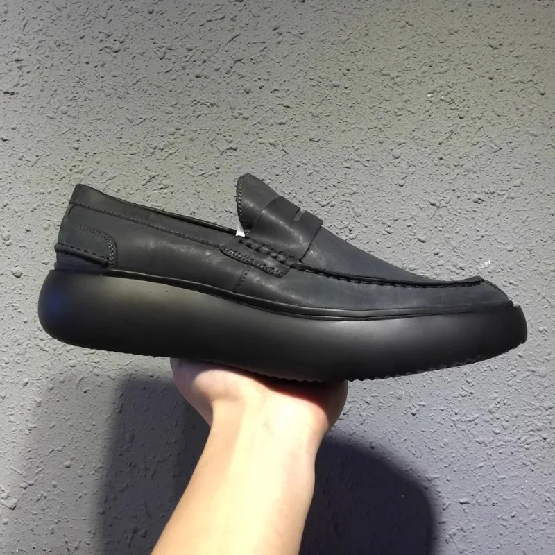 

Новая повседневная кожаная обувь, мужские лоферы без шнуровки, на толстой подошве, на платформе, из натуральной кожи, мужские оксфорды ручной работы в британском стиле