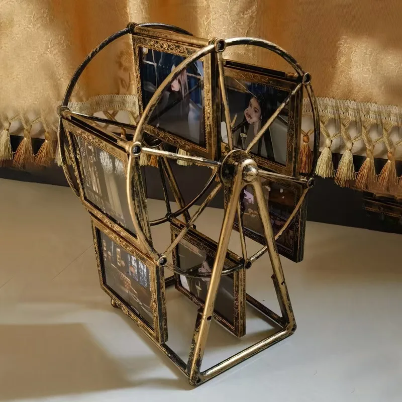 

Retro Bronze Gold Ferris Wheel 5 Inch Windmill Photo Frame European And American Wind Baby Growth Commemorative Photo Frame Home