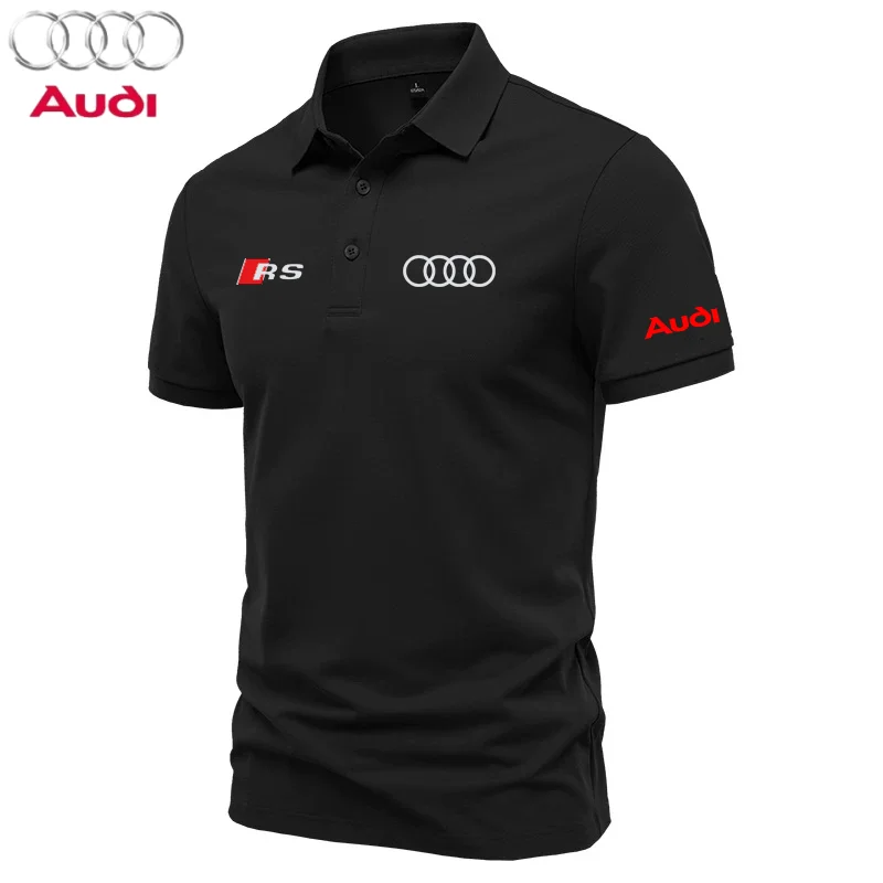 2025 high-quality T-shirt lapel shirt, Audi car 4S shop assistant short sleeved shirt, fashionable sports polo shirt