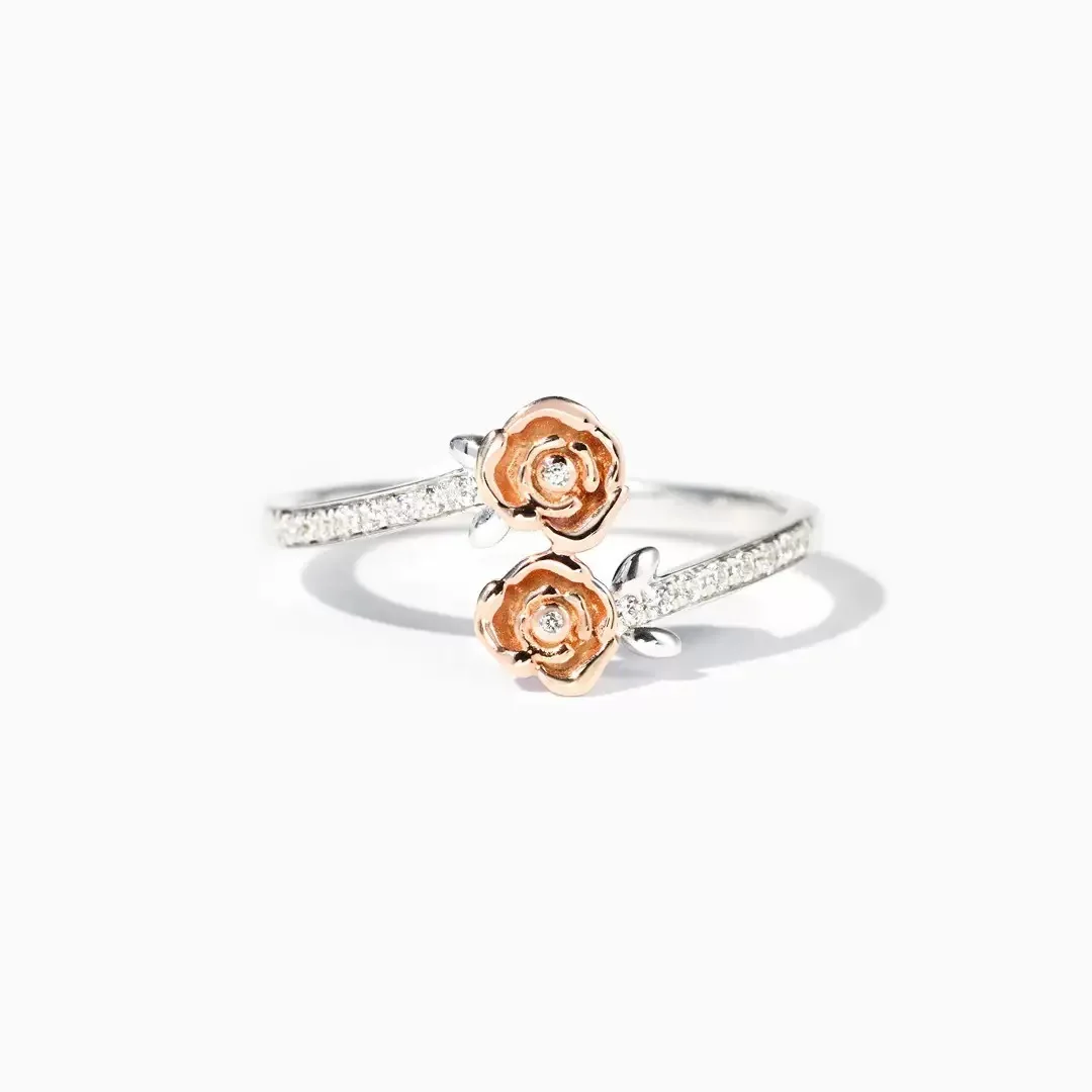 Withered S925 Sterling Silver Rose Blossom Ring Women's Electroplated Two-color Minimalist Food Ring