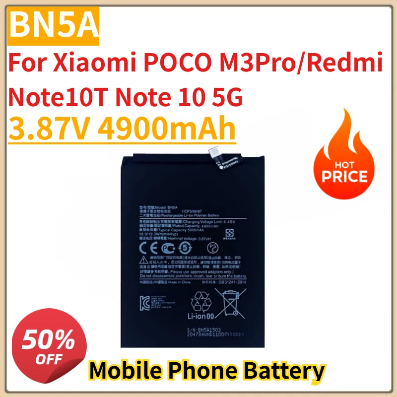 

New High Quality BN5A Mobile Phone Battery 3.87V 4900mAh For Xiaomi POCO M3Pro/Redmi Note10T Note 10 5G