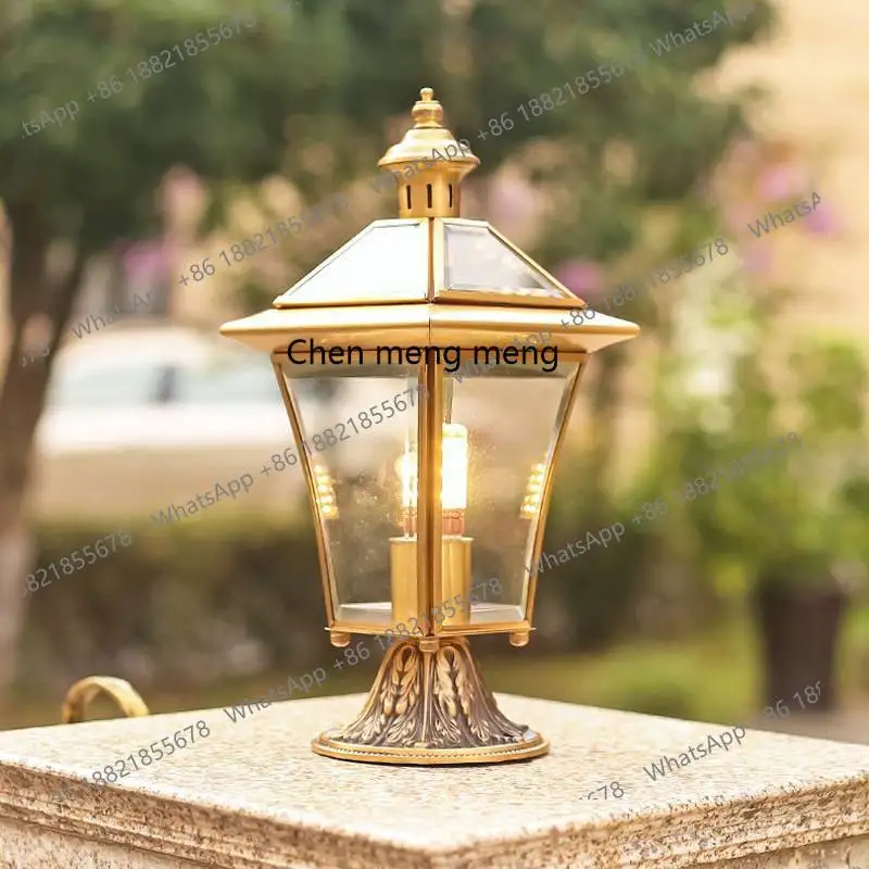 All-copper  stigma lamp connected to electricity New Chinese-style outdoor waterproof villa courtyard gate pillar fence lamp