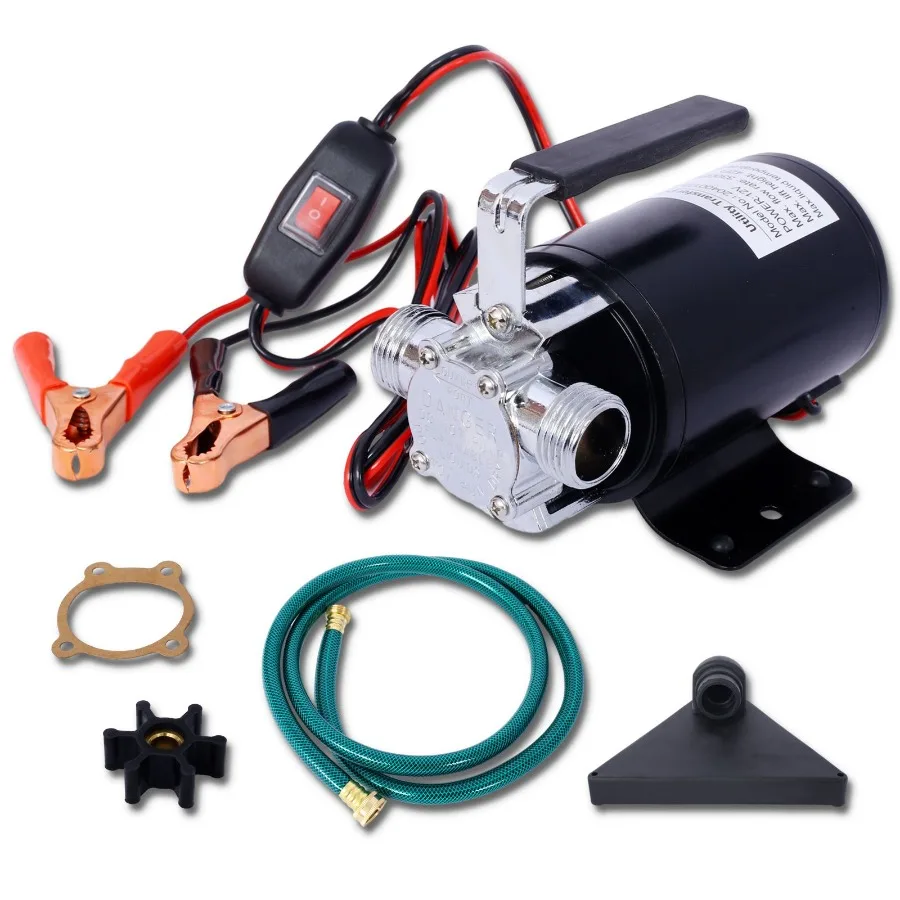

DC 12Volt 1 10HP 330GPH Battery Powered Mini Portable Electric Utility Sump Transfer Water Pump with Water Hose Kit Black